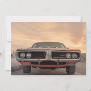 Invitación Vista del atardecer del coche clásico de época