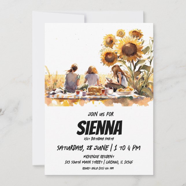 Invitación Vista del campo de girasol picnic de verano Invita (Anverso)