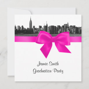 Invitación Vista panorámica de NYC grabada en BW con graduaci