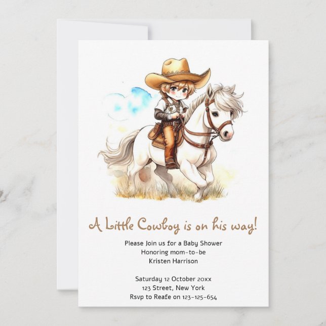 Invitación Vistazo al Oeste: Rustic Cowboy Baby Shower (Anverso)
