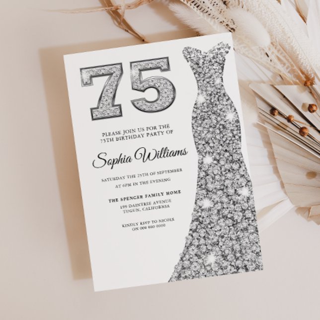 Invitación Vistazo con manto de diamantes Mujeres 75 cumpleañ (Subido por el creador)