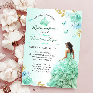 Invitación Vistazo de la princesa verde de la menta Quinceañe