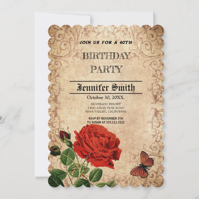 Invitación Vitaje rosa rojo elegante y retro (Anverso)