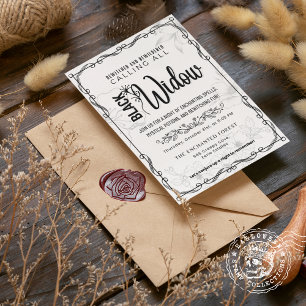 Invitación Viuda negra obsesionada y desconcertada en blanco 