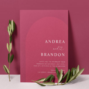 Invitación Viva el guión del corazón del arca magenta en un s