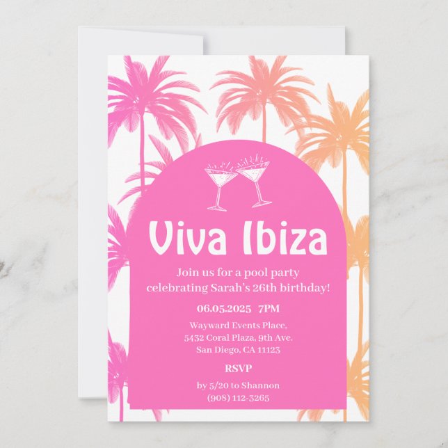 Invitación Viva Ibiza Fiesta de Cumpleaños (Anverso)
