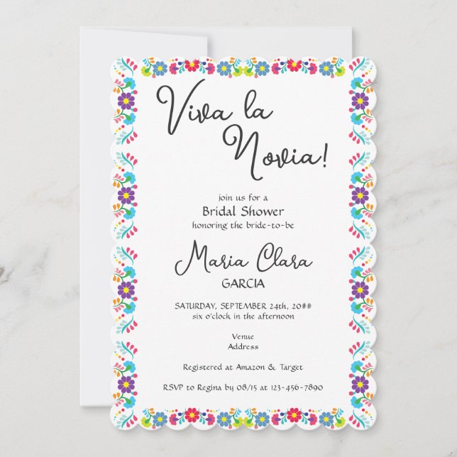 Invitación Viva la Novia Despedida Ducha Bridal Bilingual (Anverso)