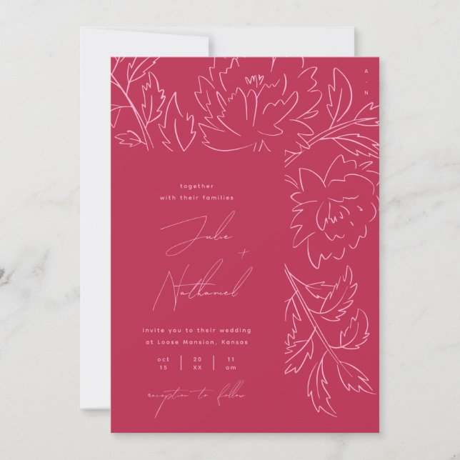Invitación Viva Magenta Boda floral brillante (Anverso)