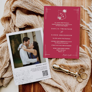 Invitación Viva Magenta Boda floral Escudo Código QR Foto