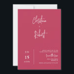 Invitación Viva Magenta Boda moderno de Boho Foto Código QR<br><div class="desc">Esta moderna invitación a la boda de estilo minimalista cuenta con una hermosa tipografía de guiones y simples tipos de letra serif con fondo viva magenta. Es perfecto para cualquier tema boda. Reemplace la foto y el código QR por el suyo en la parte posterior de la invitación para darle...</div>