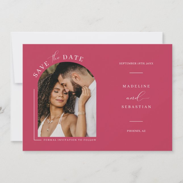 Invitación Viva Magenta Boho Arch Foto Código QR Guardar fech (Anverso)