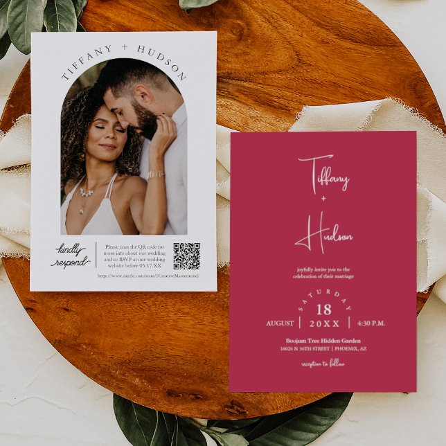 Invitación Viva Magenta Boho Boda Arco Foto Código QR (Subido por el creador)
