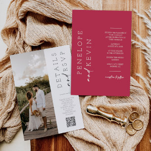 Invitación Viva Magenta Boho Boda Foto Código QR RSVP