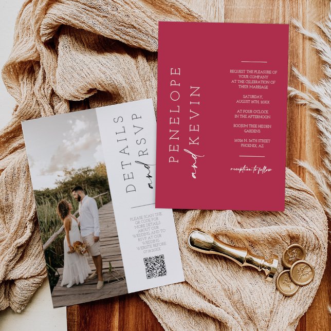 Invitación Viva Magenta Boho Boda Foto Código QR RSVP (Subido por el creador)