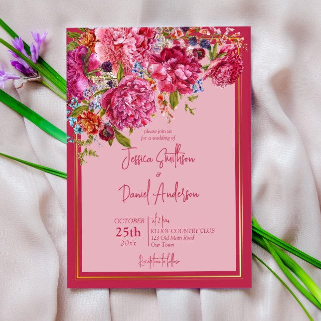 Invitación Viva magenta burgundy peonies elegante (Subido por el creador)