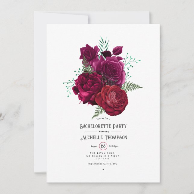 Invitación Viva Magenta Floral Bachelorette Party (Anverso)