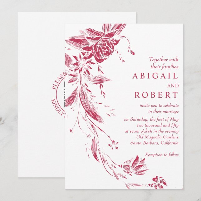 Invitación Viva magenta garland floral boda de código QR (Anverso / Reverso)