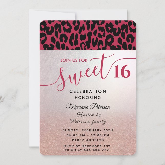 Invitación Viva Magenta Guay Trendy leopard dulce 16 (Anverso)