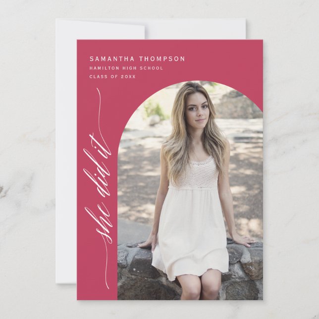 Invitación Viva Magenta Lo Hizo Graduando Foto De Arco Invi (Anverso)