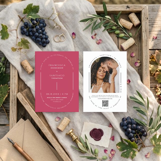 Invitación Viva Magenta Moderno Código QR Arco Boda Foto (Subido por el creador)