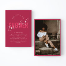 Viva Magenta Pink Bold Script Foto Ducha de novia