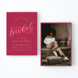 Invitación Viva Magenta Pink Bold Script Foto Ducha de novia