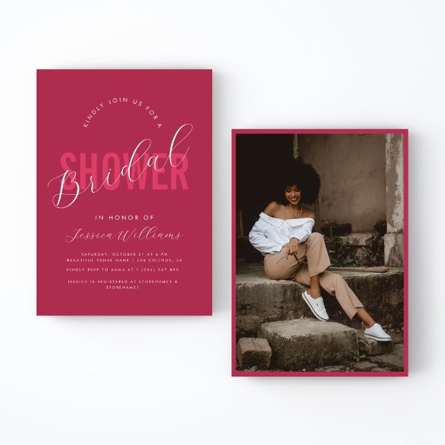 Invitación Viva Magenta Pink Bold Script Foto Ducha de novia (Subido por el creador)