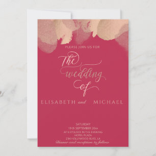 Invitación Viva magenta rosa oro acuarela caligrafía