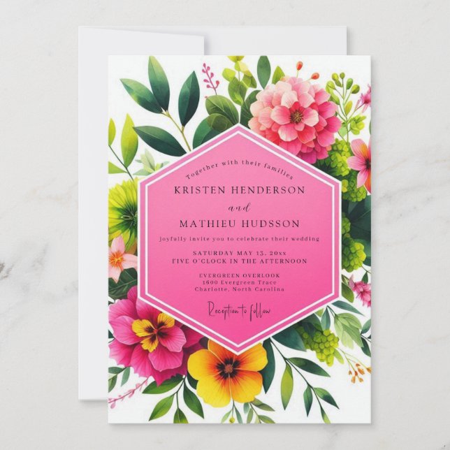 Invitación Vivid Pink Floral Romantic Wedding (Anverso)