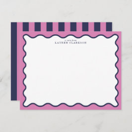 Invitación vivid Pink & Navy Wavy Border Note Card
