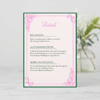 Invitación Vivid Pink Y2K Anime Gothic Cat Wedding Details