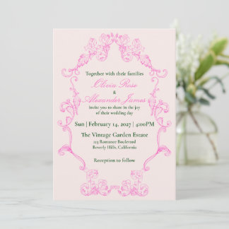 Invitación Vivid Pink Y2K Anime Gothic Cat Wedding Invitation