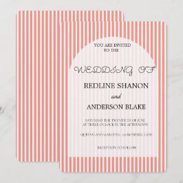 Invitación Vivid Tangerine Blush Striped Elegant Wedding