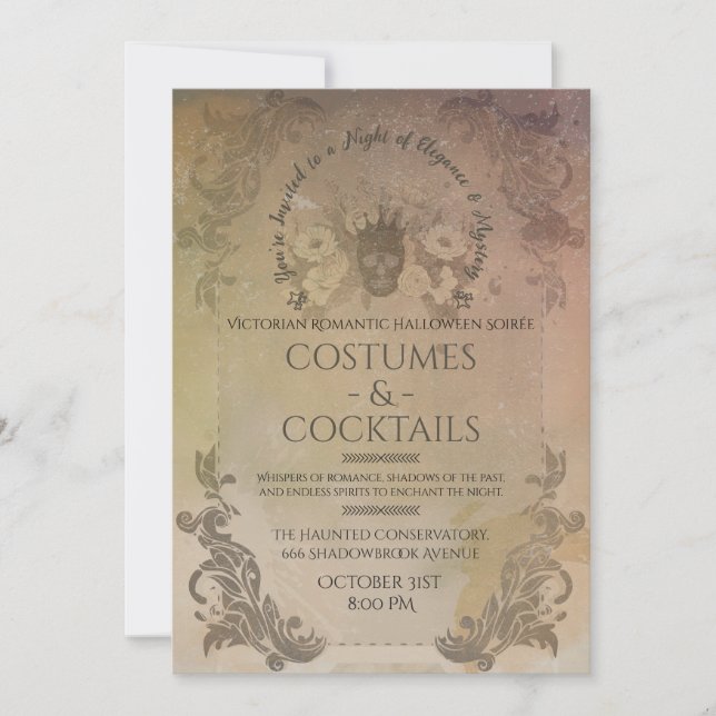 Invitación Vocablos góticos de Halloween victorianos y cóctel (Anverso)
