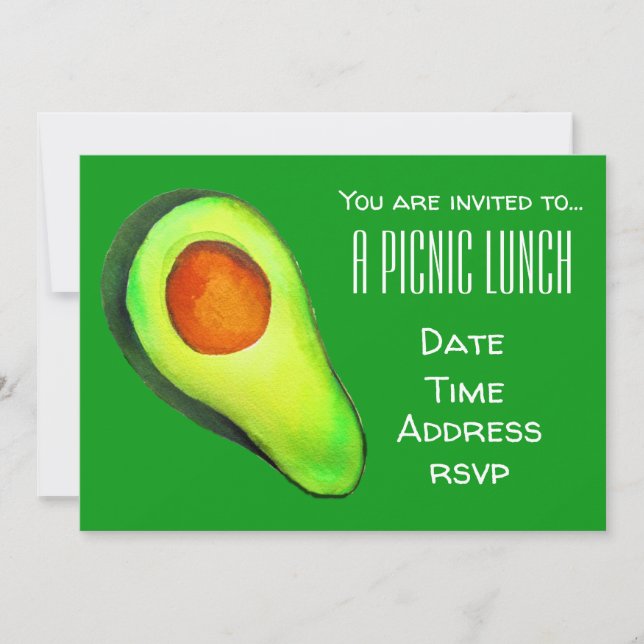 Invitación Vocado verde fiesta de almuerzo picnic de verano (Anverso)
