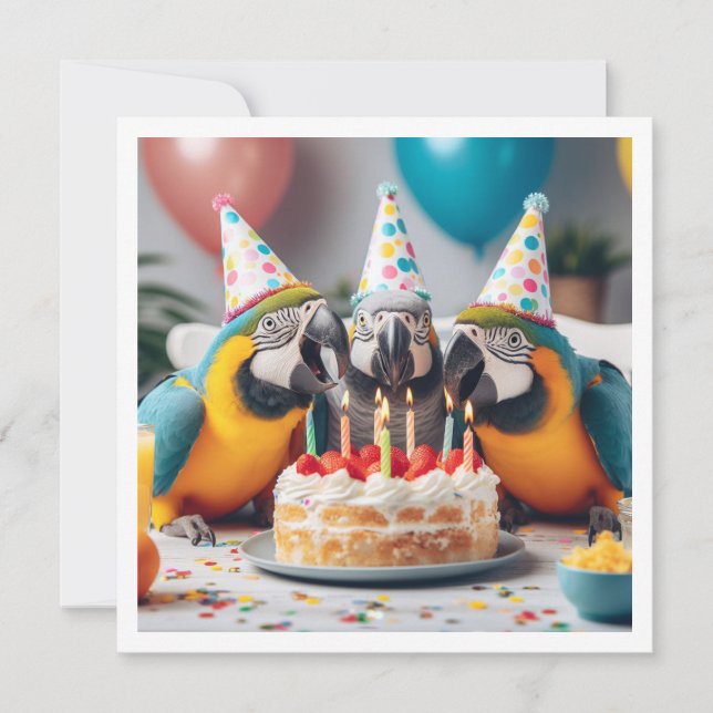 Invitación ¡Volad! Cumpleaños de loro, cumpleaños de pájaro (Anverso)