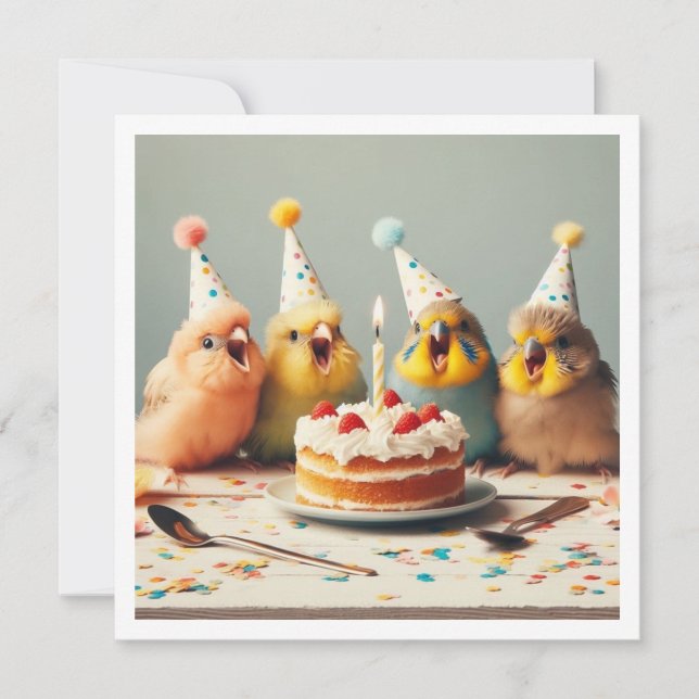 Invitación ¡Volad! Cumpleaños de Parakeet, cumpleaños de pája (Anverso)