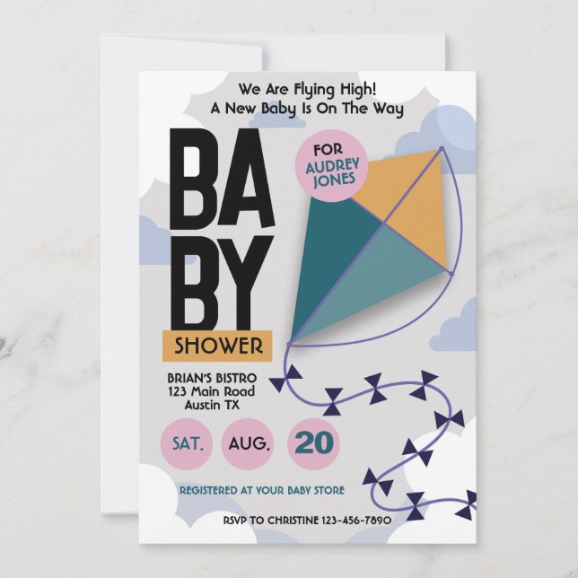 Invitación Volamos Baby Shower de cometas de alto rendimiento (Anverso)