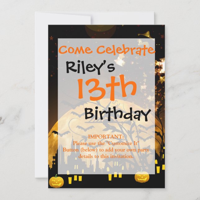 Invitación Volando Witch Harvest Moon Bats Regalos de Hallowe (Anverso)