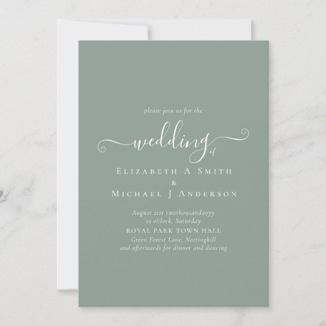 Invitación Volante clásico de presupuesto de Boda VERDE SAGE  (Anverso)