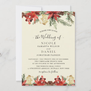 Invitación Volante de Boda de Borgoña navideño de invierno vi