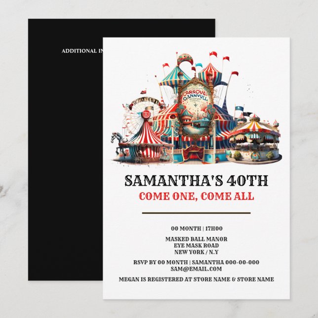 Invitación Volante de carnaval retro circo de carnaval de cum (Anverso / Reverso)