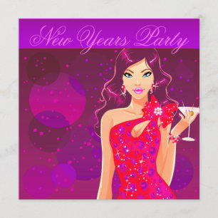 Invitación Volante de club de fiesta de año nuevo morado/rojo