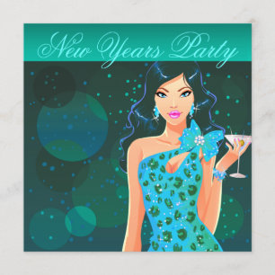 Invitación Volante de club de fiesta de año nuevo turquesa/aq