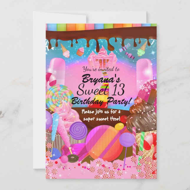 Invitación Volante de Cupcakes de Dulces Fantasía de Candylan (Anverso)