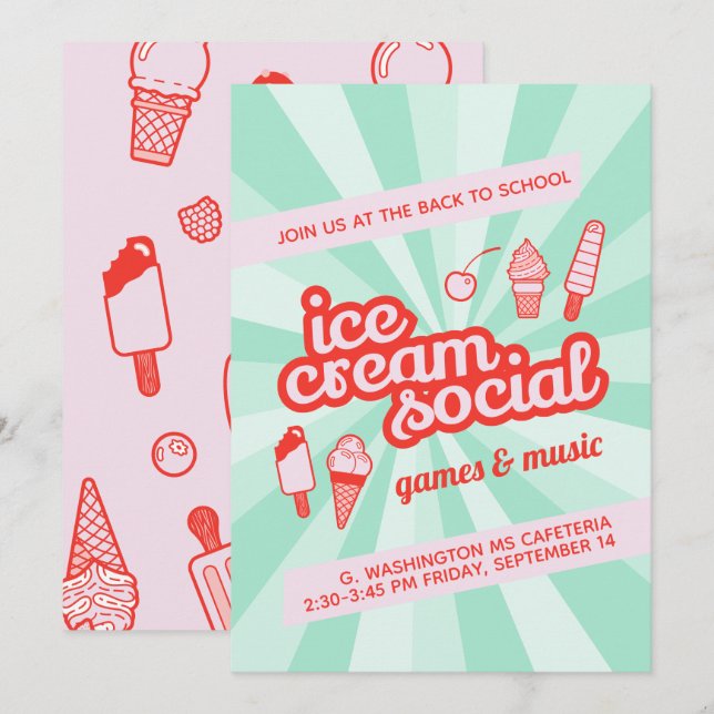 Invitación Volante de Fiesta social de Ice Cream (Anverso / Reverso)
