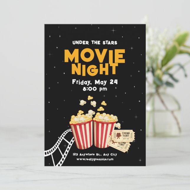 Invitación Volante de la noche del cine, fiesta de cumpleaños (Anverso de pie)