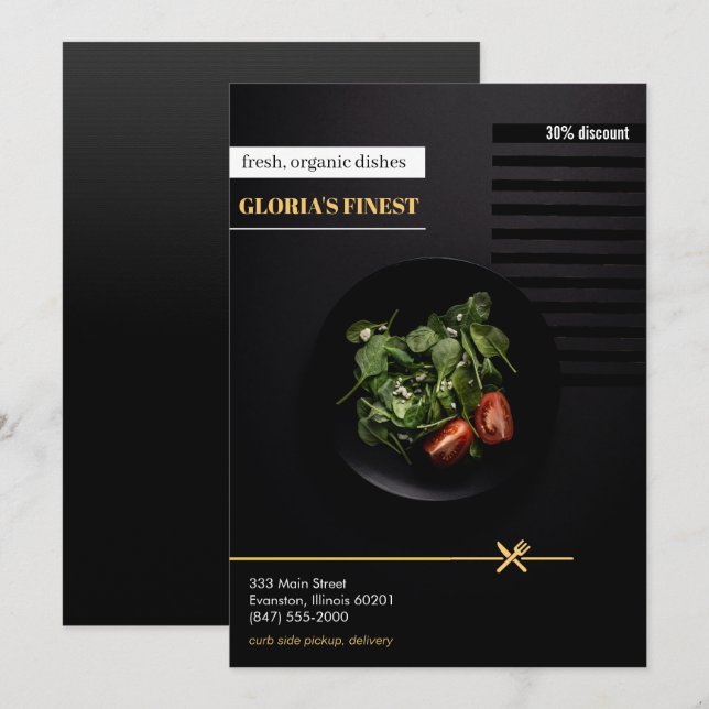 Invitación volante de venta de restaurante orgánico saludable (Anverso / Reverso)