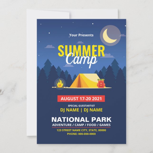 Invitación Volante del campamento de verano (Anverso)