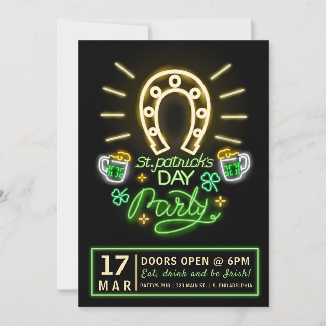 Invitación Volante del Fiesta neón del Día de San Patricio (Anverso)